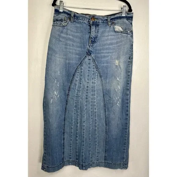 Y2K Low Rise Denim Maxi Skirt Size 10 Special Edition Old Navy - Picture 1 of 8